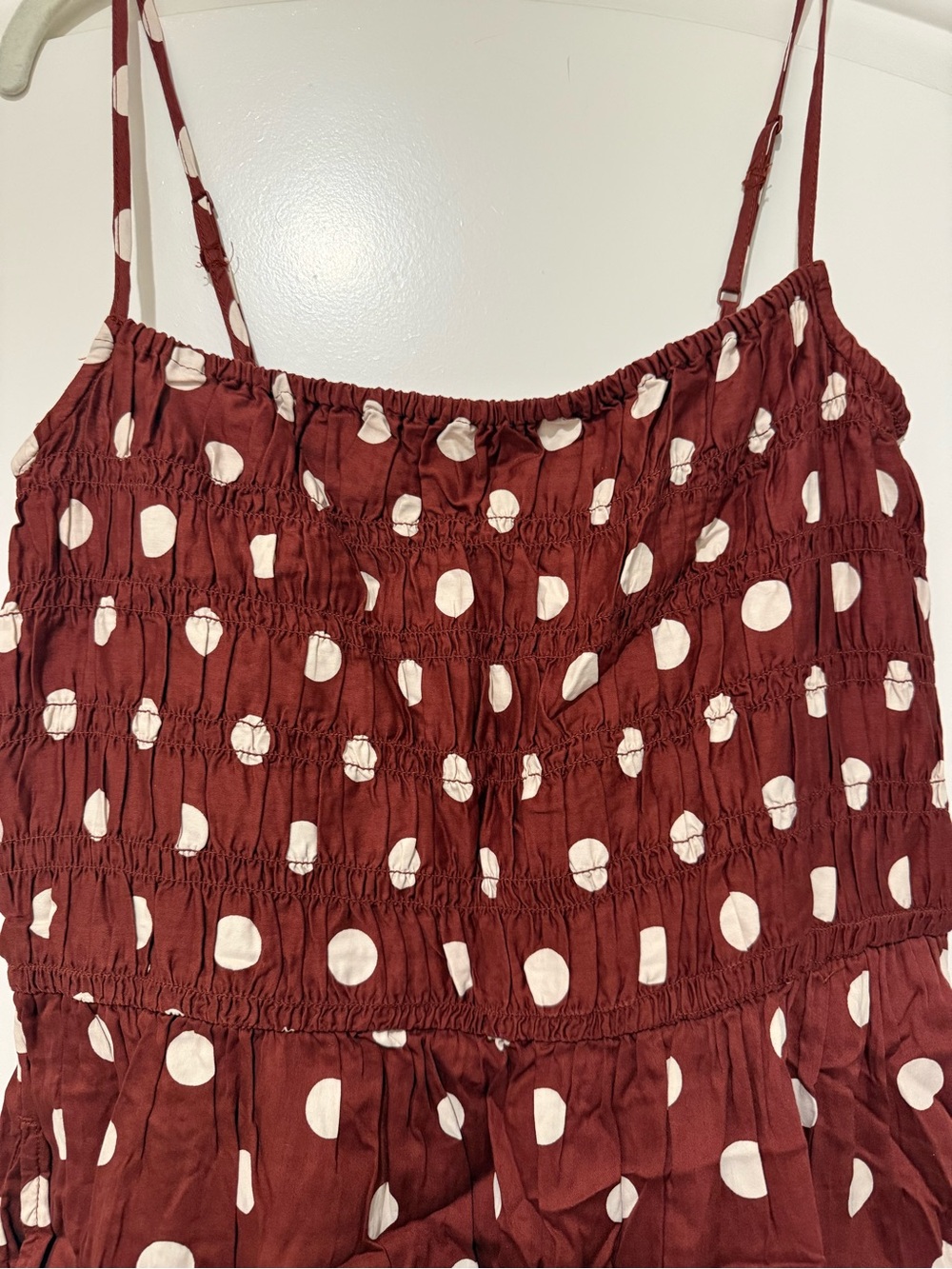 NWT GAP Rust Red Polka Dot Smocked Maxi Dress - Picture 5 of 9
